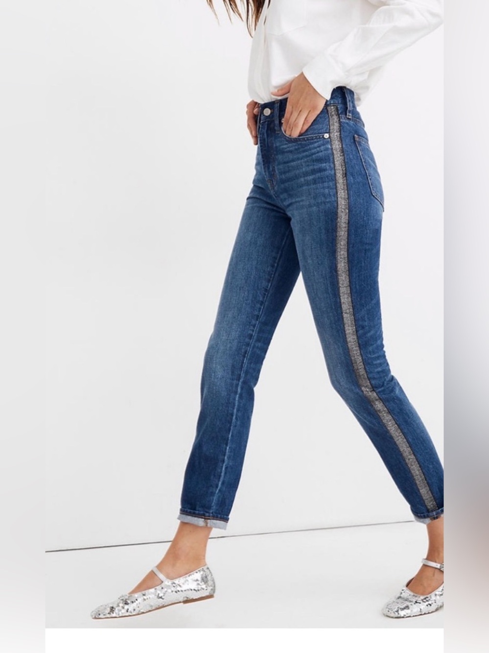Madewell The Perfect Vintage Jean Metallic Tuxedo Stripe NWT Size 28 Denim